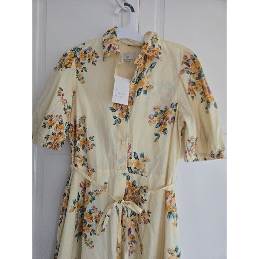 A New Day Puff Sleeve Mini Shirtdress - Yellow Floral - Womens XS - NEW - Picture 3 of 7